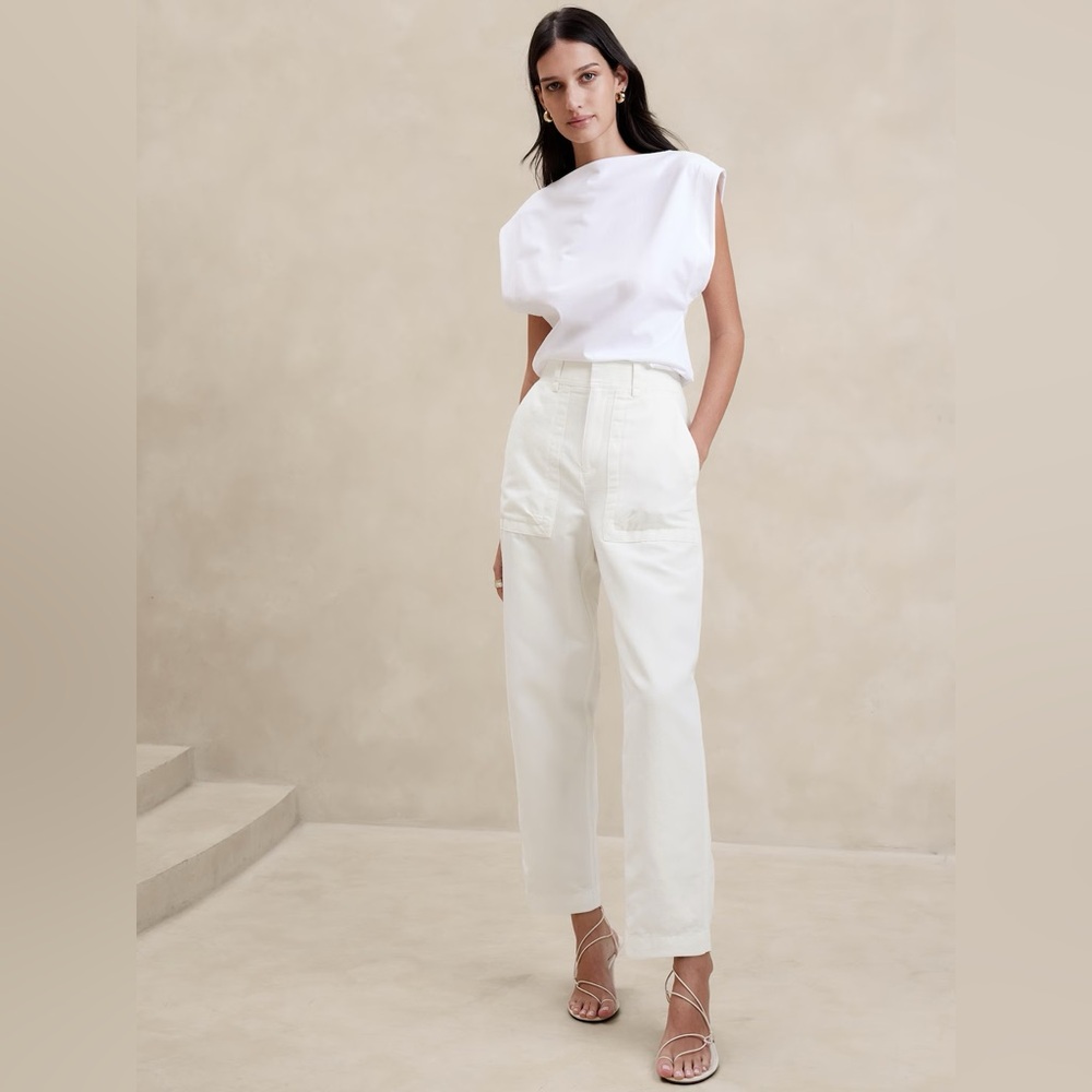 EUC Banana Republic Mya Cotton-Linen Cargo Iced Vanilla Ivory High Rise Pants 4